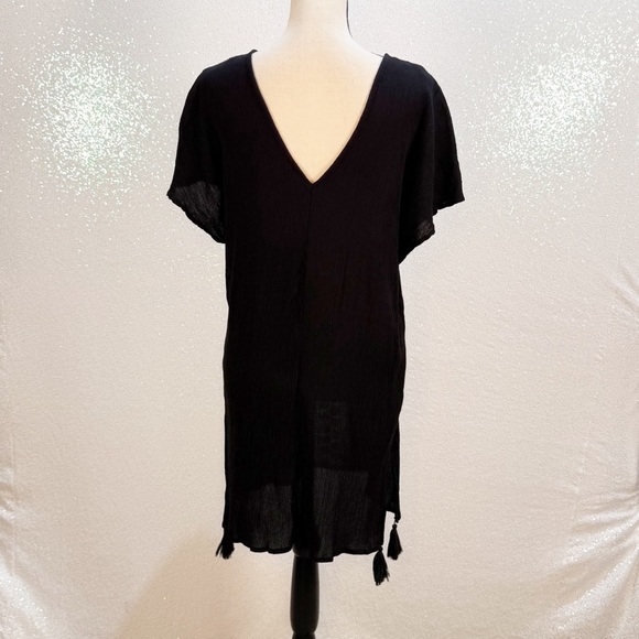 Kona Sol Black Swim Cover-Up palm leaf sheer maxi length - Picture 8 of 11